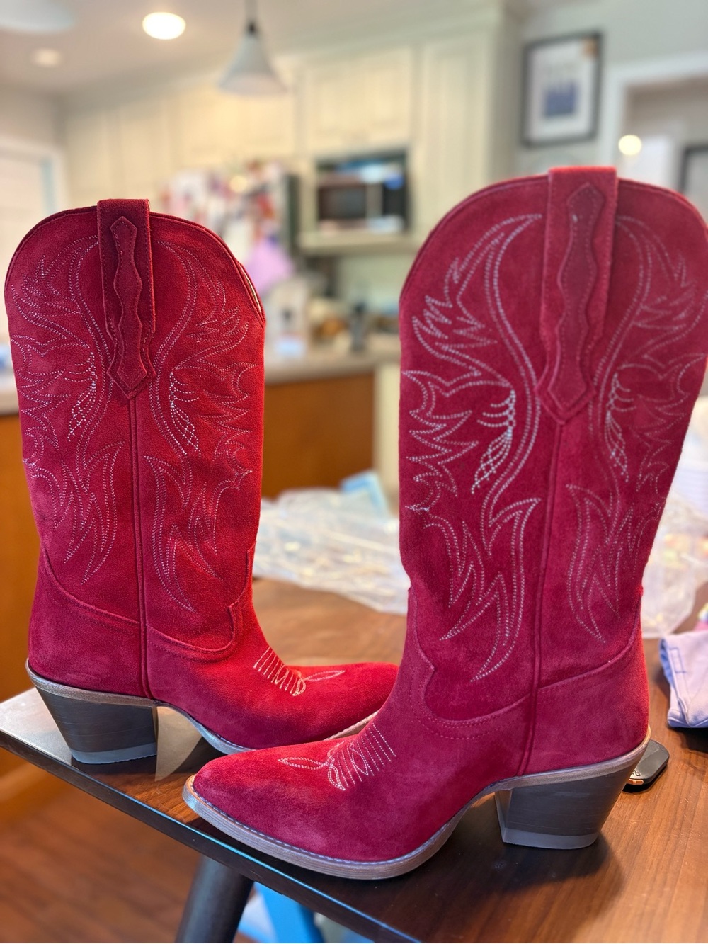 Idyllwind Red Suede Block Heel Ankle Boots - Picture 7 of 9